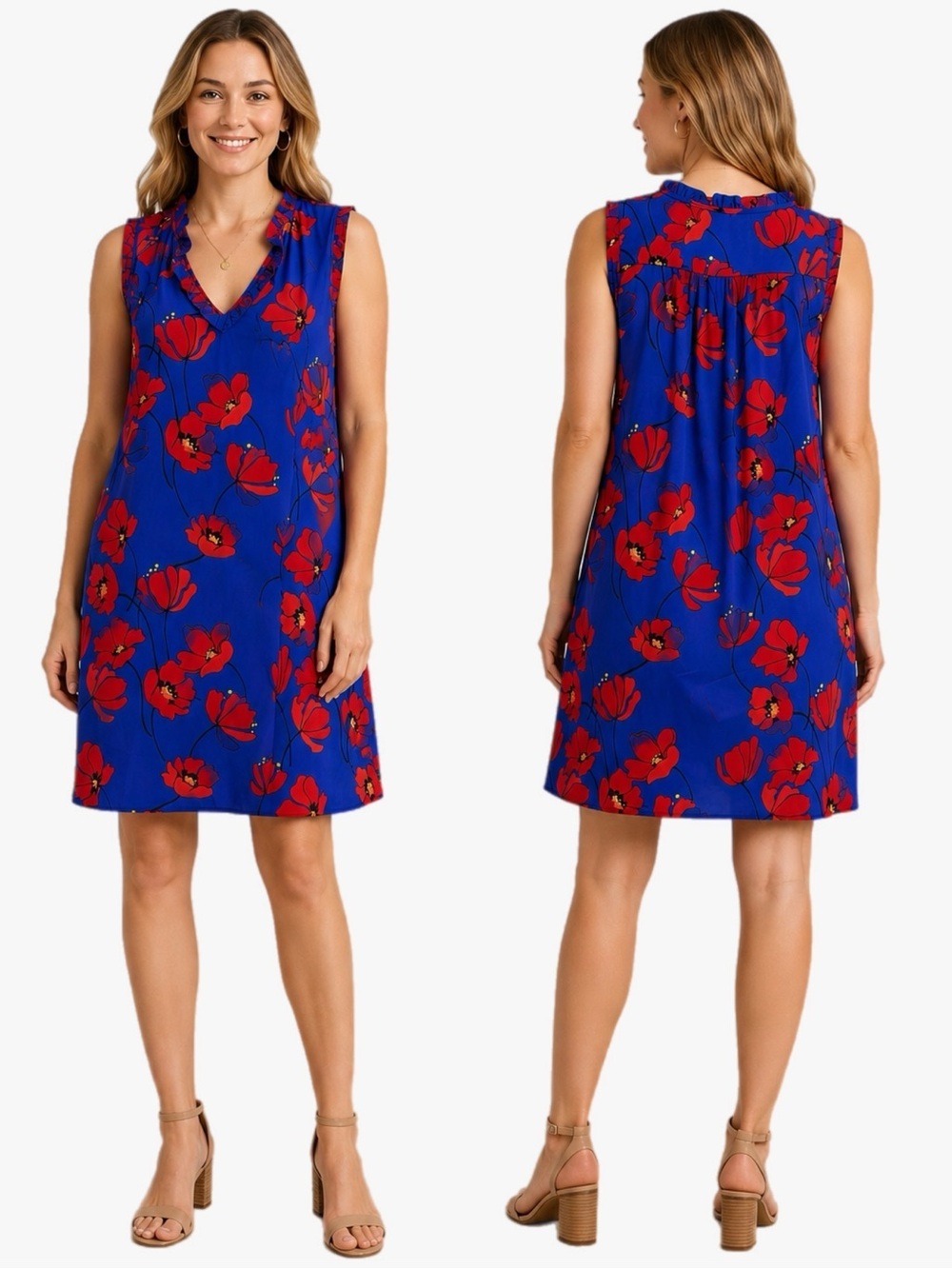 41 Hawthorn Blue Red Floral Sleeveless Shift Dress Women’s Plus Size XXL